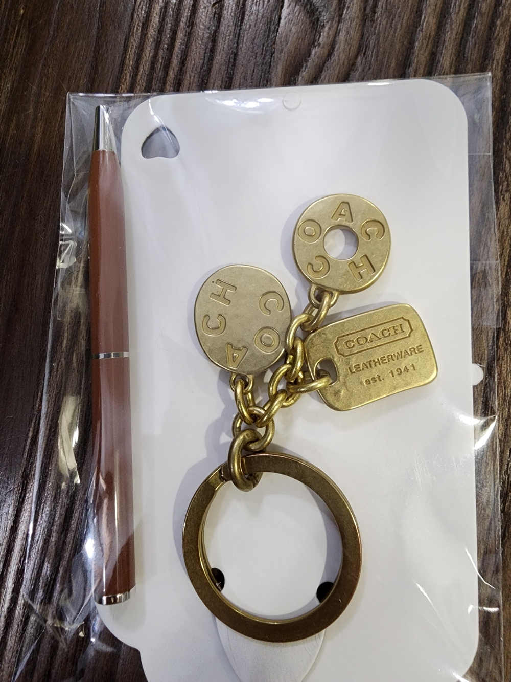 Coach Gold-Tone Charm Keychain with Brown Coach Pen - Picture 2 of 2